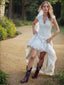 Sheath Column V Neck Court Train Lace Wedding Dresses With Appliques Lace