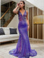 Sheath Column V Neck Court Train Sequins Prom Dresses
