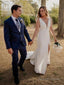Sheath Column V Neck Court Train Stretch Crepe Wedding Dresses With Leg Slit