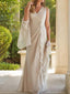 Sheath Column V Neck Floor Length Chiffon Mother of the Bride Dresses With Ruched