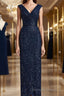 Sheath Column V Neck Floor Length Mother of the Bride Dresses With Ruffles