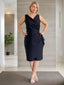 Sheath Column V Neck Knee Length Stretch Crepe Mother of the Bride Dresses With Ruffles