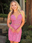 Sheath Column V Neck Short Mini Lace Homecoming Dresses