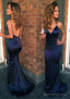 Sheath Column V Neck Spaghetti Straps Sweep Train Charmeuse Prom Dresses