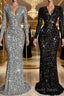 Sheath Column V Neck Sweep Train Prom Dresses