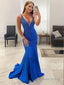 Sheath Column V Neck Sweep Train Jersey Prom Dresses