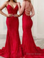 Sheath Column V Neck Sweep Train Lace Prom Dresses