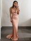Sheath Column V Neck Sweep Train NS Elastic Woven Satin Prom Dresses