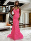 Sheath Column V Neck Sweep Train Prom Dresses