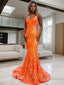 Sheath Column V Neck Sweep Train Prom Dresses