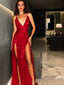 Sheath Column V Neck Sweep Train Sequins Prom Dresses With Leg Slit