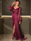 Sheath Column V Neck Sweep Train Silk like Satin Mother of the Bride Dresses With Ruched