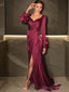 Sheath Column V Neck Sweep Train Silk like Satin Mother of the Bride Dresses With Ruched