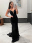 Sheath Column V Neck Sweep Train Stretch Crepe Prom Dresses With Appliques Lace