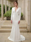 Sheath Column V Neck Sweep Train Stretch Crepe Wedding Dresses