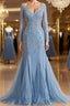 Sheath Column V Neck Sweep Train Tulle Mother of the Bride Dresses With Appliques Lace