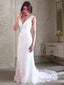 Sheath Column V Neck Court Train Tulle Wedding Dresses