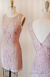 Sheath Crew Knee-Length Pink Lace Homecoming Dress