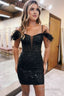Sheath Off Shoulder Feathers Appliques Lace Up Homecoming Dresses