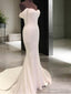 Sheath Off The Shoulder Short Sleeves Court Train Jersey Wedding Dresses