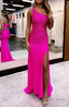 Sheath One Shoulder Fuchsia Long Prom Dress with Beading Prom Dresses