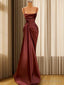 Sheath Spaghetti Straps Pleated Sweep Train Elastic Woven Satin Dresses