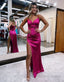 Sheath Spaghetti Straps Satin Prom Dresses With Split
