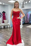 Sheath Strapless Corset Satin Prom Dresses with Slit
