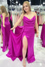 Sheath Sweetheart Hot Pink Long Prom Dresses with Split Front