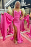 Sheath Sweetheart Hot Pink Long Prom Dresses with Split Front