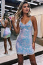Sheath V Neck Blue Sequins Homecoming Dresses