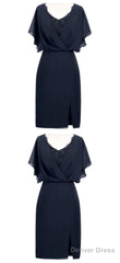 Sheath V-Neck Short Navy Blue Chiffon Homecoming Dress