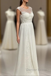 Sheer Cap Sleeve Open Back Wedding Dresses