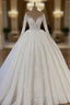 Sheer Neck Lace Wedding Dresses Ball Gown Long Sleeves