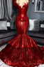Shining Hot Red Mermaid Prom Gown with Ruffles