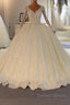 Shinny Long A-line Full Beading Lace-Up Wedding Dresses with Sleeves