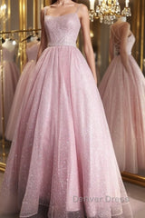 Shiny Backless Pink Sequins Long Prom Dresses, Pink Formal Evening Dresses, Sparkly Ball Gown