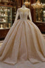Shiny Ball Gown Tulle Jewel Long Sleevess Ruffless Wedding Dresses