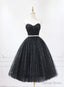 Shiny Black Sweetheart Tea Length Tulle Prom Dress, Black Prom Dress Homecoming Dresses
