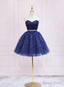 Shiny Blue Tulle Sweetheart Homecoming Dress Prom Dress, Navy Blue Short Prom Dresses