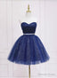 Shiny Navy Blue Tulle Sweetheart Homecoming Dress Blue Prom Dress shops