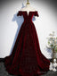 Shiny Off the Shoulder Burgundy Long Prom Dress, Off Shoulder Wine Red Prom Dresses