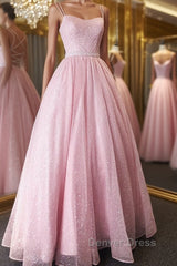Shiny Pink Backless Long Prom Dresses, Pink Open Back Long Formal Evening Dresses
