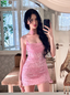 Shiny Pink Sequined Suspender Tube Top Hip 17Th Birthday Homecoming Dresses