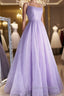 Shiny Purple Long Lace Prom Dress, Shiny Purple Lace Prom Dresses