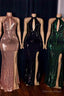 Shiny Sequins Halter Keyhole Neckline Front Slit Mermaid Prom Gown