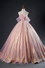 Shiny Tulle Sequins Long Prom Dress, Pink Prom Dress Sweet 16 Dresses