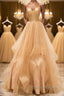 Shiny V Neck Backless Golden Long Prom Dress, Backless Golden Prom Dress, Golden Prom Dresses