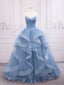 Shiny V Neck Blue Prom Dress, Shiny V Neck Blue Prom Dresses