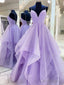 Shiny V Neck Purple Long Prom Dress, Purple V Neck Long Prom Dresses